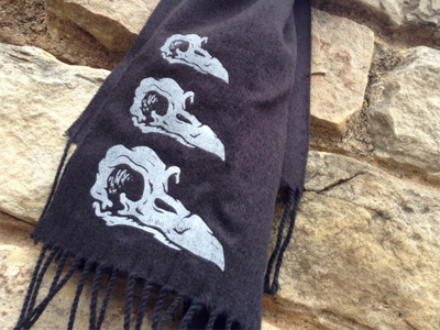 CrowSkull Screen-Printed Scarves apparel bird crow scarf screen print skull