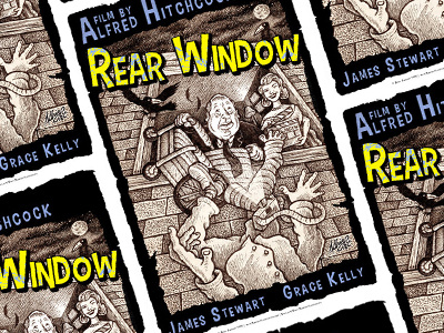 Rear Window Parody Poster aged alfred hitchcock movie poster rear window retro torn vintage