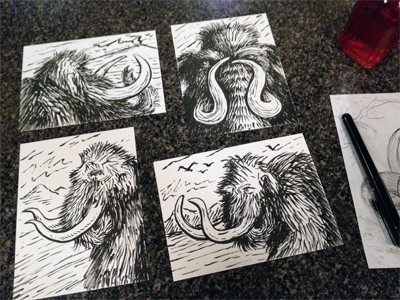 Brush Pen Mammoths brush drawing illustration ink mammoth mastodon pen sketch