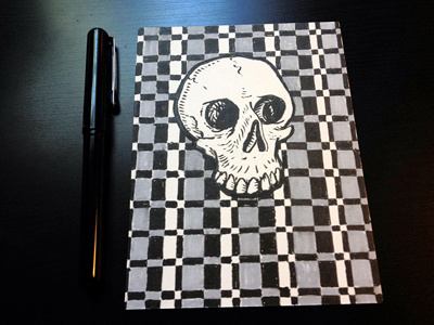 Skull on Plaid brush pen drawing brush pen drawing illustration pattern plaid skull