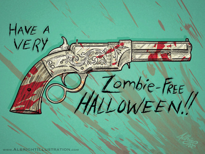 'Tis The Season to be Bloody blood drawing gun halloween illustration ink pen splatter spooky weapon zombie