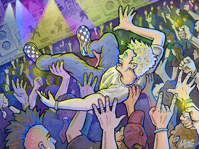 Crowdsurfer illustration & concept art concert crowd digital drawing illustration metal music pen ink photoshop punk rock surf