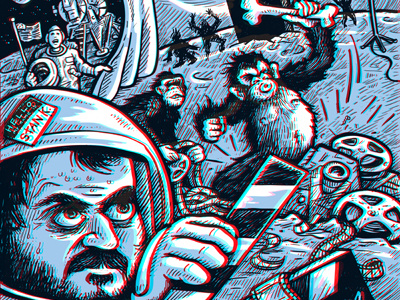 Kubrick's 2001 & The Alleged Apollo Hoax 2001 3d anaglyph astronaut cartoon drawing illustration kubrick monkey movie odyssey space
