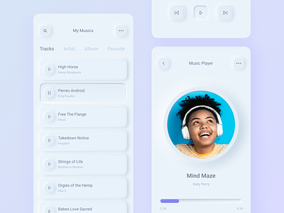 Neomorphism Music Player 3d animation app art brand branding character clean concept design flat icon illustration interface ios logo minimal mobile ui ux