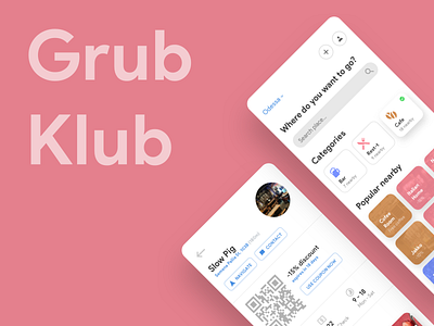 Grub Klub android app b2b bar cafe city guide coupons discounts flat ios minimal navigation restaurant ui ux
