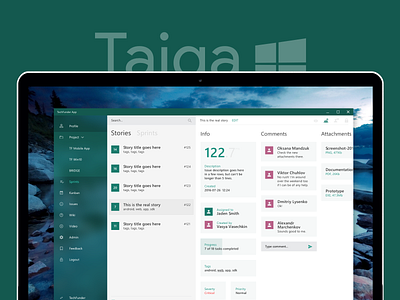 Taiga for Windows agile app b2b dashboad flat kanban metro ui minimal project managment ui ux windows