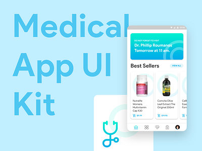 Medical App UI Kit android app booking doctors drugs flat ios logo medicine minimal shop store ui