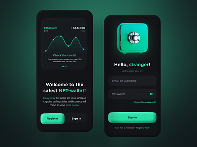 NFT Wallet Mobile App — Login And Sign-up Screens android app design application clay claymorphism crypto design ios login mobile mobile ui nft onboarding screen signup ui ux wallet web design