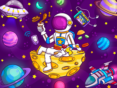 Astronaut Life astronaut branding cartoon design doodle galaxy graphic design handdrawn illustration planet space ui vector