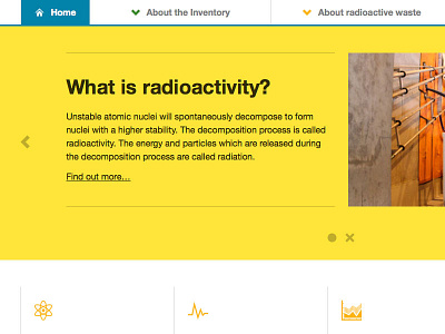 Main Feature Area feature header iconography menu navigation nuclear radioactivity slider yellow