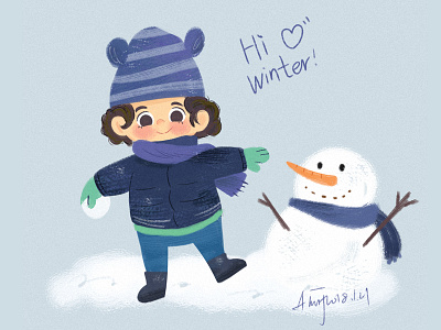 Day-to-day illustration exercises boy illustration snow snowman winter