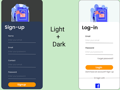 Login signup forget password and OTP screens dark mode light mode login otp screen sign up