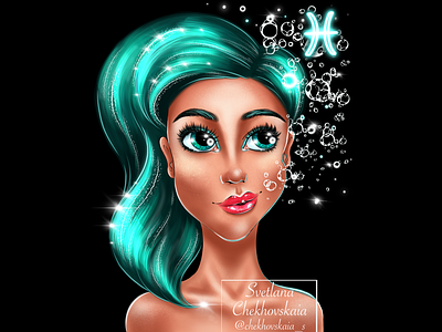 Pisces from the series of illustrations "Signs of the Zodiac" advertising beauty branding commercial commercial illustration cosmetic brand cover design digital art digital illustration illustration illustration for the brand package package design portrait signs of the zodiac zodiac