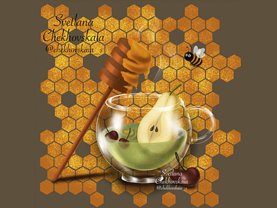 Collection of honey tea. Illustration for packaging.