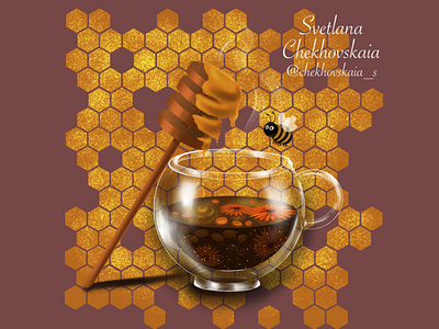 Collection of honey tea. Illustration for packaging. adventure advertising bee branding buckthorn bumblbee calendula comb commercial illustration digital art dinner flowers gold honey package illustration packging design russian tea tea ceremony wasp