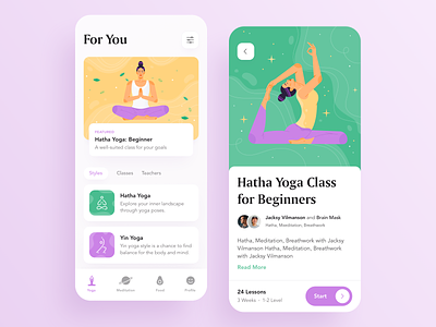 Mobile App for Yoga & Meditation & Nutrition app app design design food illustration illustration app ios ios app meditation meditation app mobile nutrition product typography ui user experience user interface ux yoga yoga app