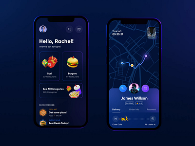 Food Delivery Video Concept 3d 3dicon animation camera dark darkmode delivery app design driver gradient illustration ios map neon night technology ui user interface ux video