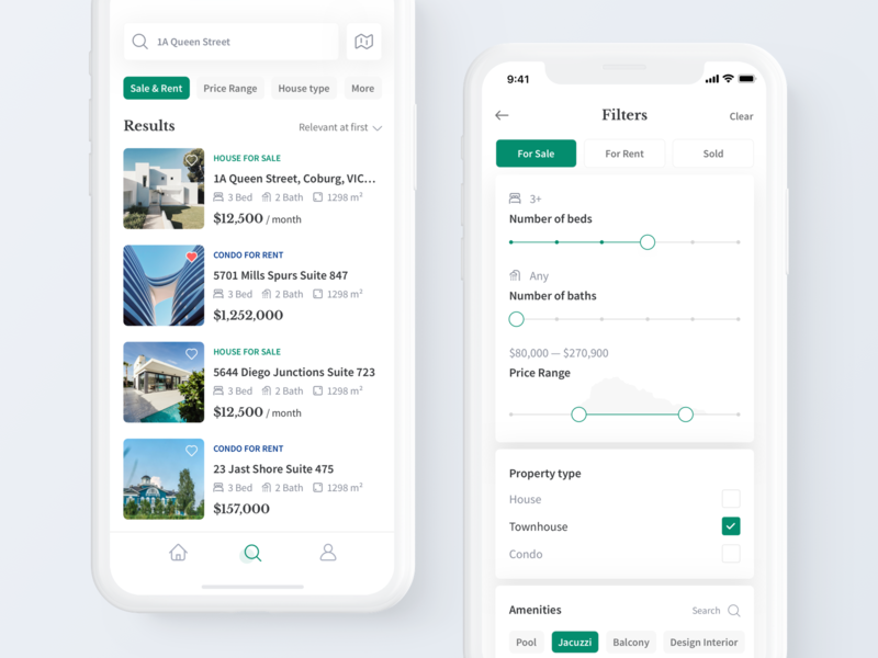 Real Estate iOS: Search property and Filters app app design cards design estate estate app filters ios ios app ios12 real estate real estate app realtor search search result typography ui user experience user interface ux