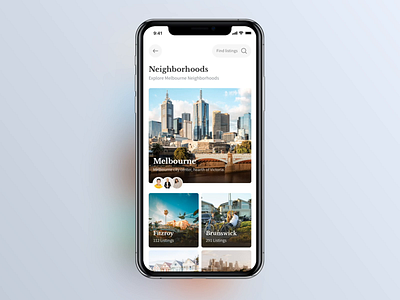 Real Estate iOS App: Neighbourhoods animation app app design cards design estate estate app interface animation ios ios app ios12 neighborhood real estate real estate app realtor swipe ui user experience user interface ux