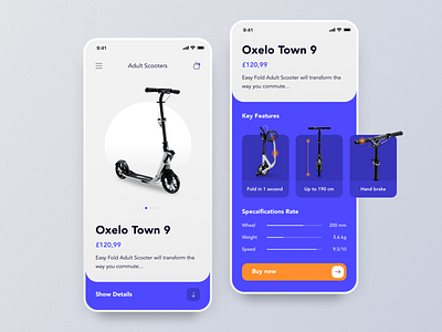 Scooter Store: Product Page app app design board cards clean design details ecommerce ios oxelo product page riding scooter shop skateboard sport store typography ui user interface