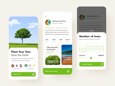 Plant a Tree App app app design design earthday eco ecofriendly ecology forest green growing interface design ios ios app national park park select seat tree ui uiux ux