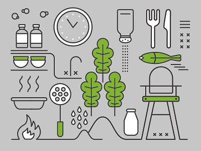 Kitchen fish food icon illustration kale kitchen vector