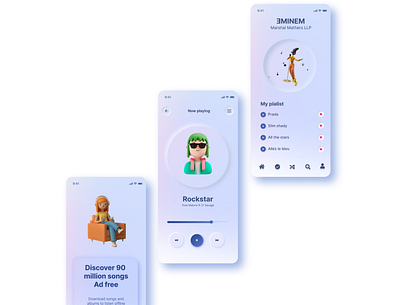 NEUMORPHIC MUSIC APP app colours design figma graphic design illustration mobile neumorphism photoshop ui ux vector web xd