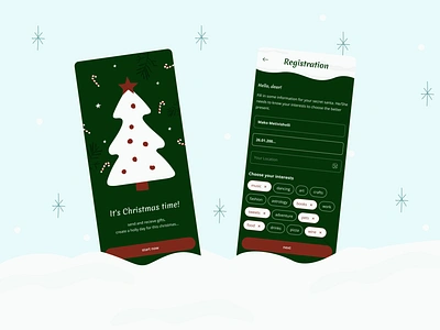 Secret Santa App Design christmas christmas design christmas mood cozy design illustration mobile mobile design new year santa secret sanda secret santa app snow ui ux winter