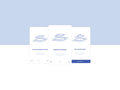 Onboarding screens app design bikes isometric line phone rent travel ui ux