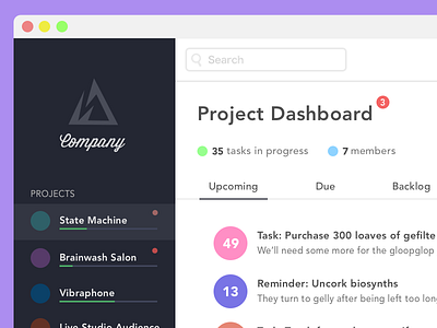 Another little project dashboard mockup