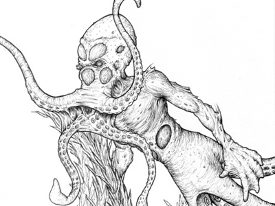 Octoman creature illustration ink octopus sketch