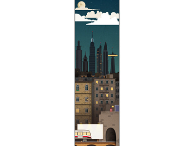 City Scape animation buildings card city clouds ecard illustration moon night train