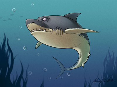 Shark Shock bubbles cartoon illustration ocean seaweed shark water