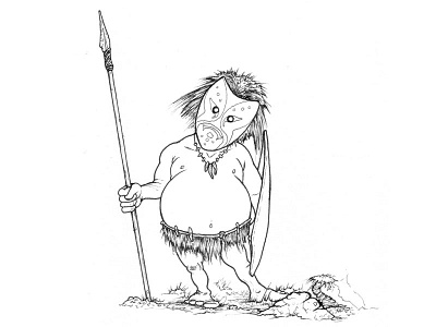 Tribeman illustration ink man mask spear tribal