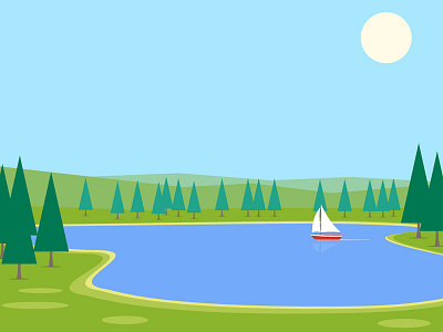 Summer Lake animation boat ecard lake landscape summer yacht