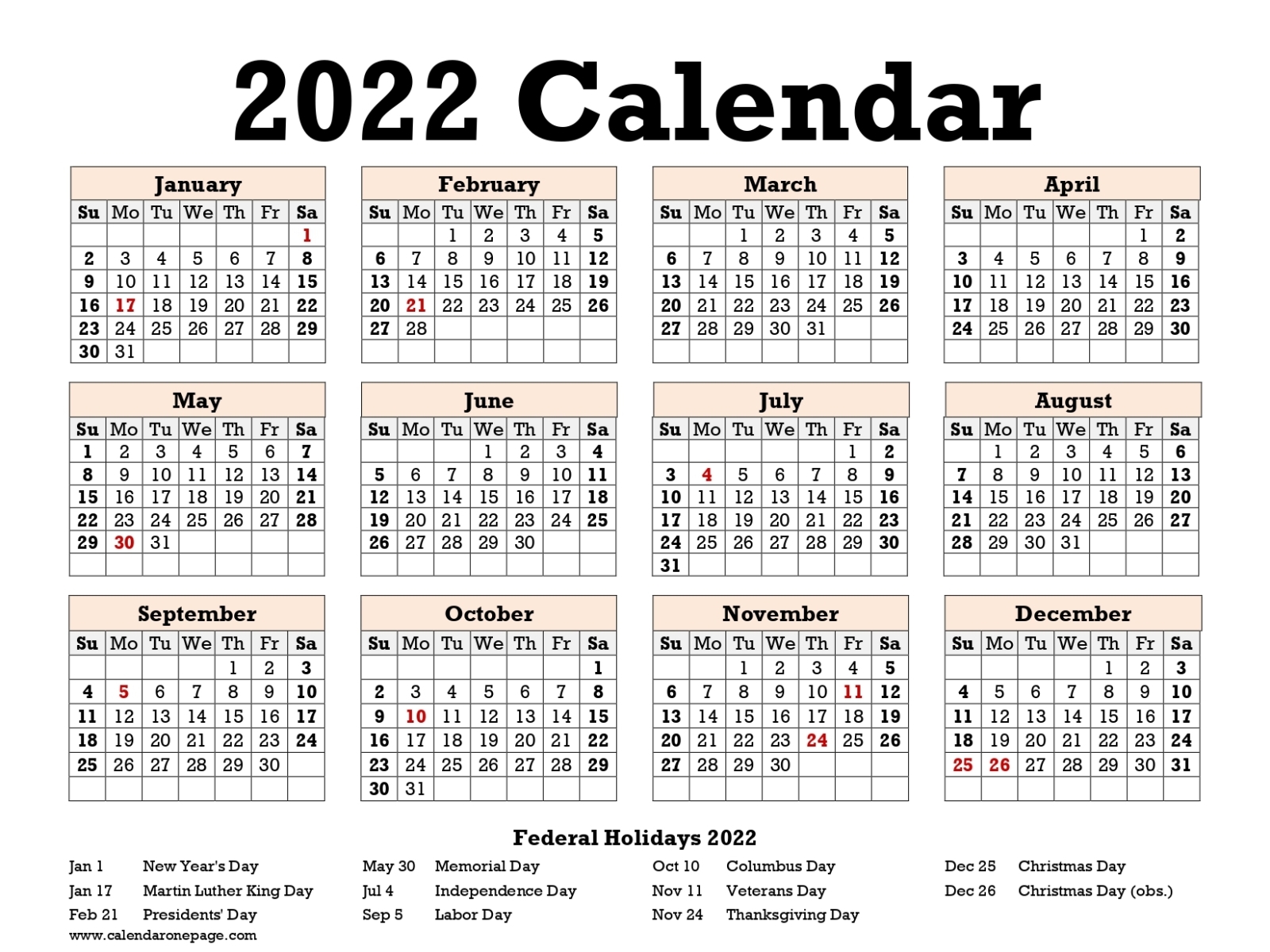 2022 printable calendar one page by calendar onepage on Dribbble