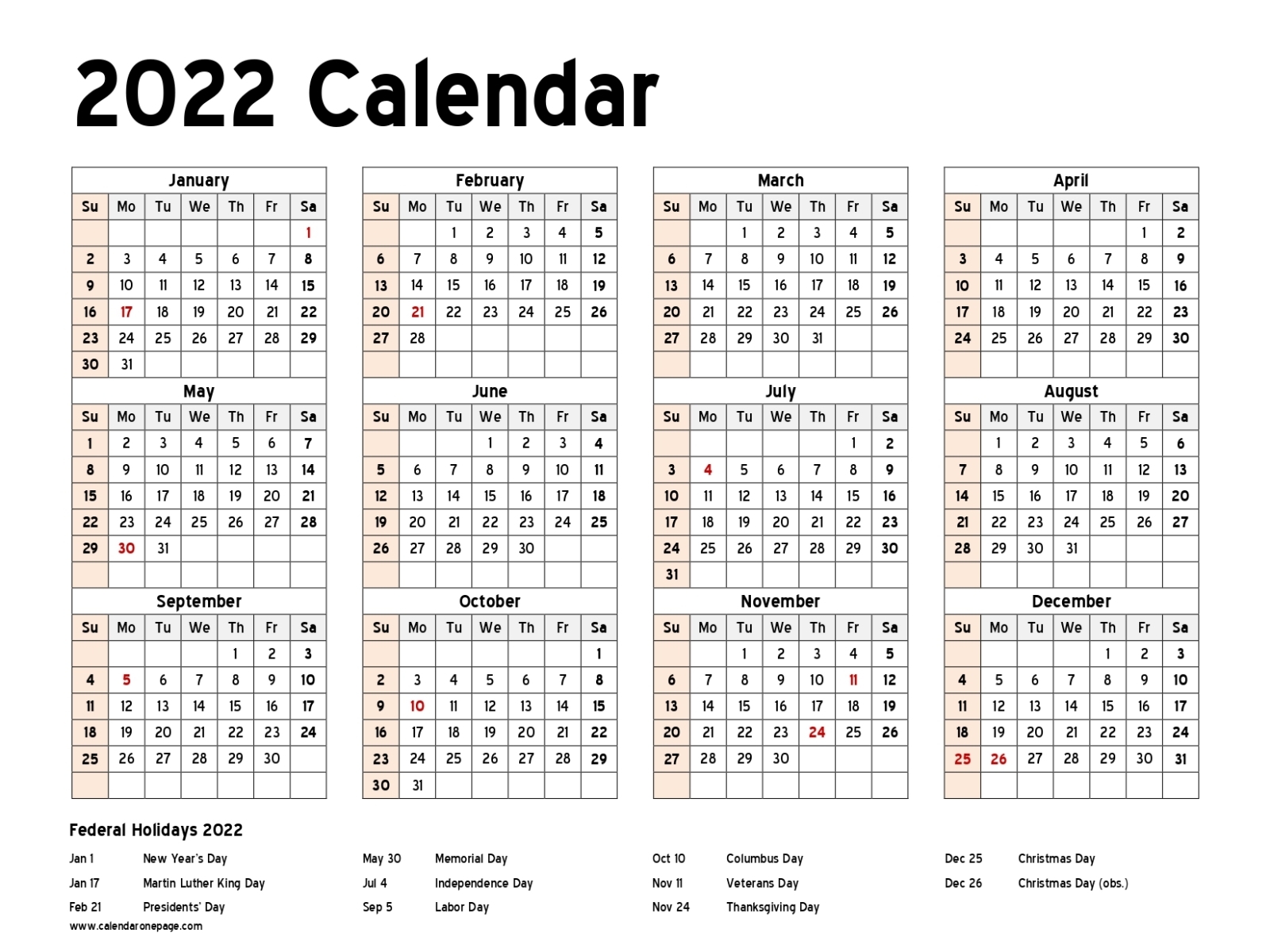 2022 calendar printable one page by calendar onepage on Dribbble