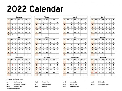 2022 calendar printable one page by calendar onepage on Dribbble