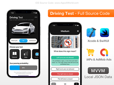 Driving Test - Exam Practice | SwiftUI Project app apps4world design driving test exam app graphic design ios 15 ios app mobile app source code ios test app