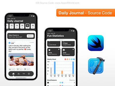 Daily Journal | SwiftUI Source Code | Core Data app app ideas 2022 coding diary ios 16 ios app ios app templates journaling mindfulness mobile app mood tracker quotes app source code ios swiftui source code ui