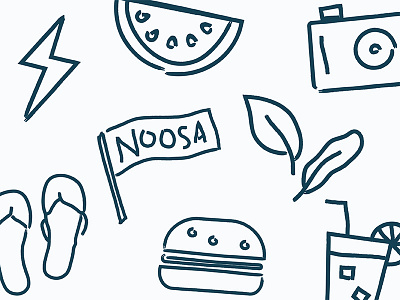 Noosa burger camera drawing drink food icons illustration leaf lightning pattern plants sketch