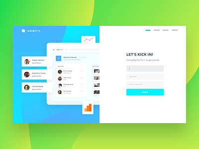 Monity - Sign Up Page blue dashboard gradients green sign up ui user interface web design