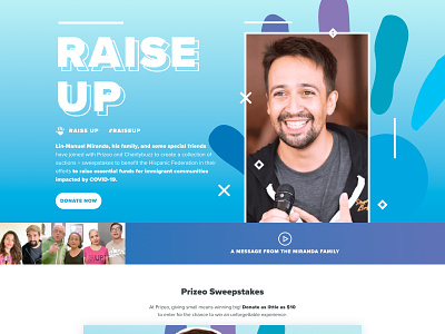 Raise Up Landing Page auction charity design gatsby landing page lin manuel miranda sweepstakes