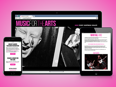 Music For The Arts site redesign art breast cancer cancer charity music pink responsive design web design