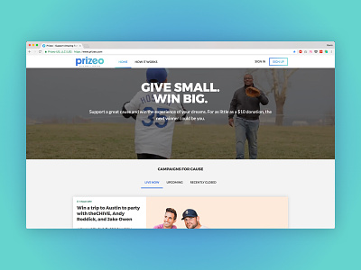 Prizeo Homepage charity gradient product design redesign ui design ux design