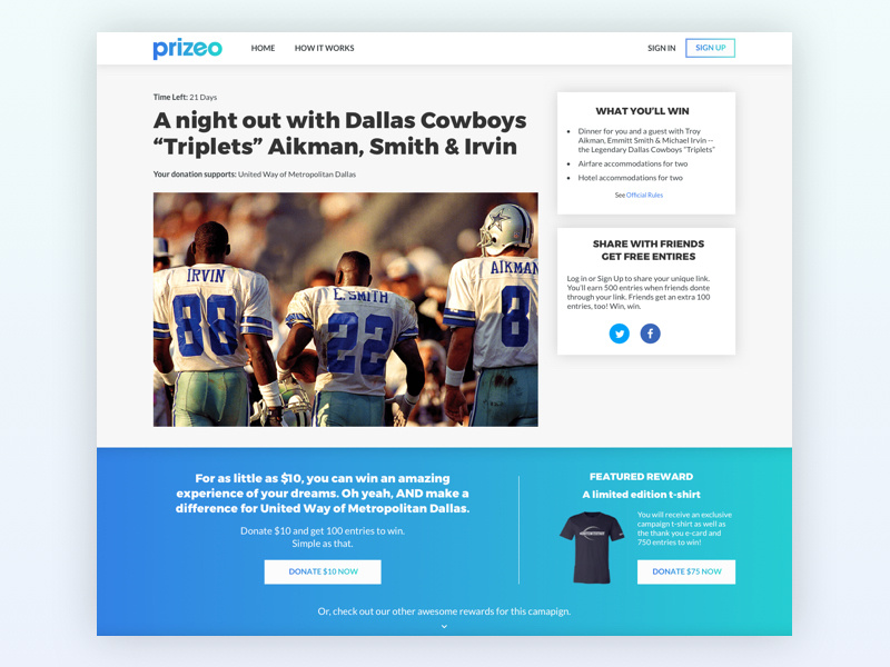 Prizeo Campaign Page Redesign product design gradient campaign cause charity ux design ui design redesign
