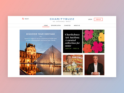 Phase One of Charitybuzz rebrand + redesign