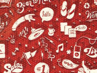 Hello Patterns background calligraphy dots hand icons miami pattern pixels red styles text words