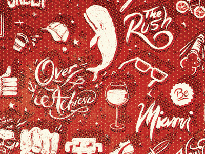 Hello Patterns part two background calligraphy dots hand icons miami pattern pixels red styles text words