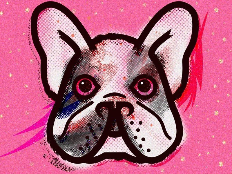 Good Girl! pink illustration ears big small dog frenchie